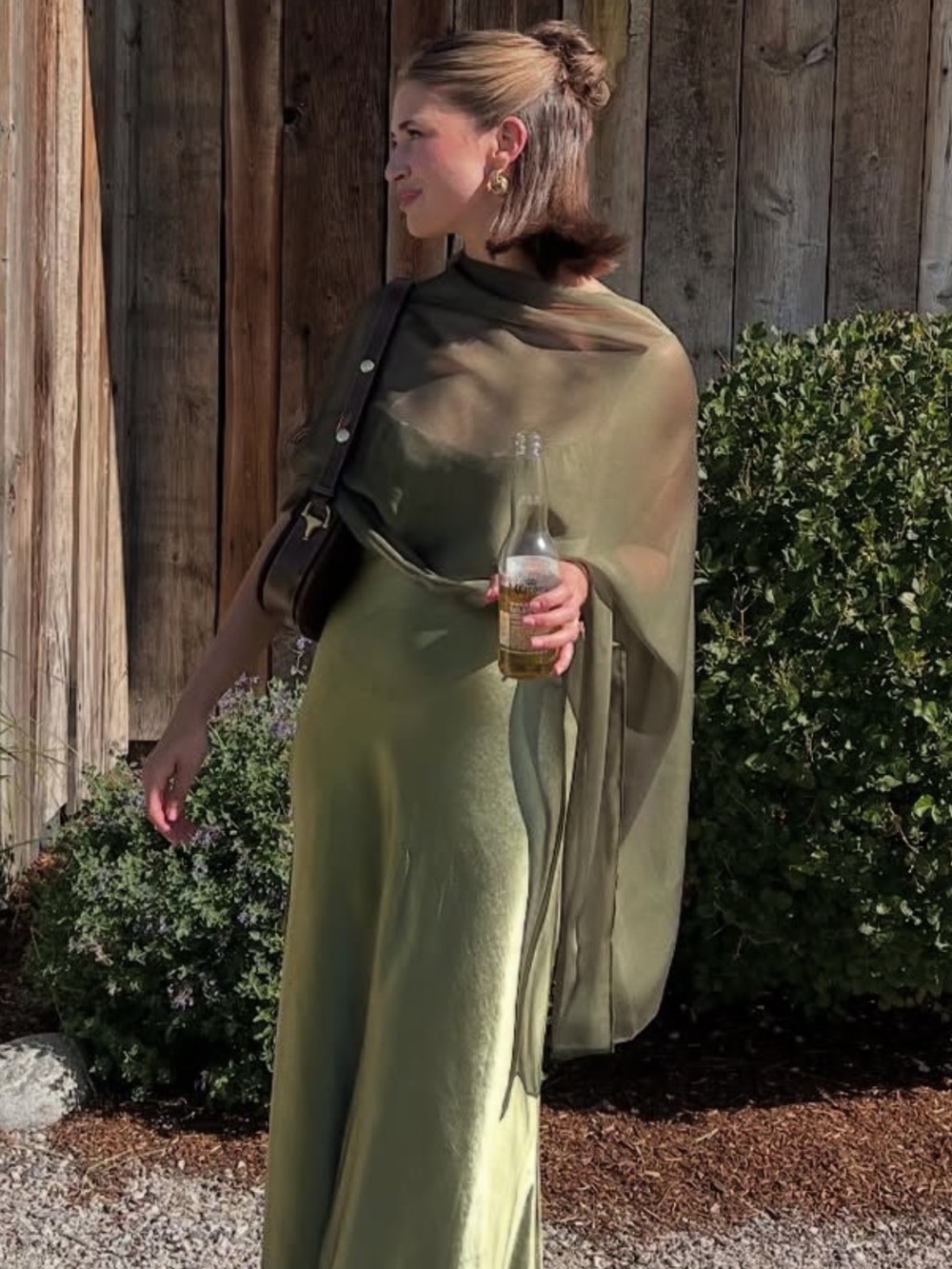 Olive Green Shawl & Dress - 2 piece
